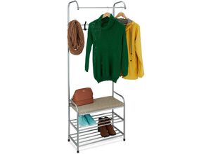 4052025986872 - Garderobe mit Schuhablage & Sitzbank Metall stehend Flurgarderobe mit 4 Haken hbt 173x64x30 cm grau - Relaxdays