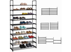 4052025986933 - Xxl Schuhregal Stecksystem 10 Ebenen modular HxBxT 1755 x 93 x 305 cm Schuhaufbewahrung Metall schwarz - Relaxdays