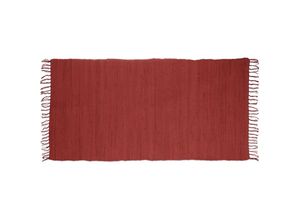 4052025991647 - Relaxdays - Flickenteppich rot 70 x 140 cm mit Fransen aus 100 % Baumwolle einfarbig Fleckerlteppich red