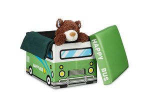 4052025992873 - Relaxdays Faltbare Spielzeugkiste Happy Bus HBT 32 x 48 x 32 cm stabiler Kinder Sitzhocker als praktische Spielzeugbox Kunstleder mit Stauraum ca 37