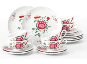 4052212141794 - Teeservice SELTMANN WEIDEN Geschirr-Set 18 Teile Amina Ostfiesenrose groß Geschirr-Sets Gr 18 tlg bunt (weiß rot grün) mit Blütenmotiv Made in Germany