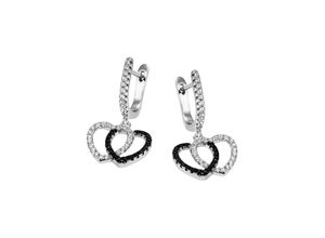 4052412397892 - Paar Creolen FIRETTI Schmuck Geschenk Silber 925 Herzen Ohrringe Gr Silber 925 (Sterlingsilber) weiß (silberfarben schwarz kristallweiß schwarz) Damen Creolen mit Zirkonia (synth)