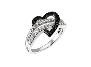 4052412792017 - Fingerring FIRETTI Schmuck Geschenk Silber 925 Silberring Herz Fingerringe Gr 54 Silber 925 (Sterlingsilber) 2 mm weiß (silberfarben schwarz kristallweiß schwarz) Damen Fingerringe mit Zirkonia (synth)