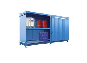 4052462054141 - Regalcontainer Typ CEN 59-2 IBC 2 Fachebenen Schiebetor 2000 l B 6245 x T 1550 x H 3465 mm lichtblau RAL 5012