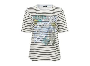 4052481503873 - Große Größen Gestreiftes T-Shirt mit Frontdruck und Glitzerdetails weiß gemustert Gr44