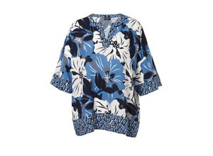 4052481526001 - Große Größen Tunika mit Blumenprint und 7 8-Ärmeln blau bedruckt Gr42
