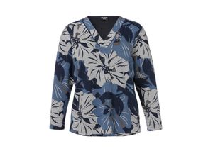 4052481530206 - Große Größen Sweatshirt mit Blumendruck und V-Ausschnitt dunkelblau bedruckt Gr48