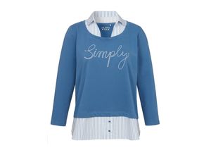 4052481530244 - Große Größen 2-in-1-Sweatshirt mit Bluseneinsatz und Frontprint blau-weiß Gr42