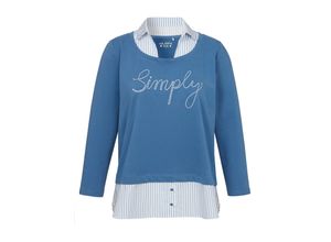 4052481530305 - Große Größen 2-in-1-Sweatshirt mit Bluseneinsatz und Frontprint blau-weiß Gr54