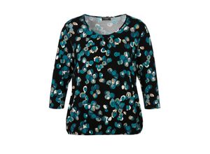 4052481532965 - Große Größen Shirt mit floralem Print und Falten am Ausschnitt schwarz bedruckt Gr54