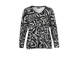 4052481541776 - Große Größen Langarmshirt mit Zebraprint und V-Ausschnitt schwarz bedruckt Gr44