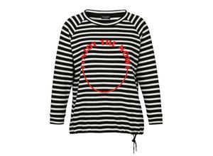 4052481555216 - Große Größen Ringel-Sweatshirt mit Stickerei und Tunnelzugsaum schwarz gestreift Gr52