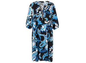 4052481568582 - Große Größen Kleid in A-Linie mit Blumenprint und V-Ausschnitt blau gemustert Gr42