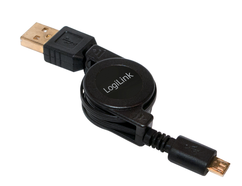 4052792029802 - USB-Kabel usb 20 usb-a Stecker USB-Micro-B Stecker 075 m Schwarz inkl Aufroller CU0090 - Logilink