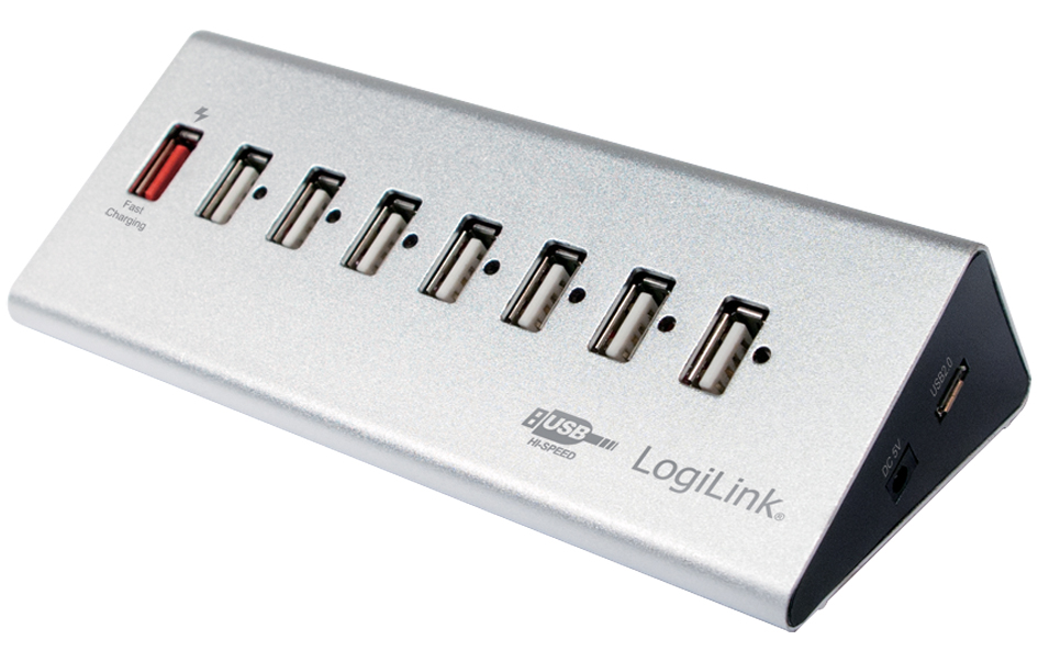 4052792033663 - LogiLink USB 20 High Speed hub 7-port + 1x Fast Charging port USB-Hubs - 7 - silber