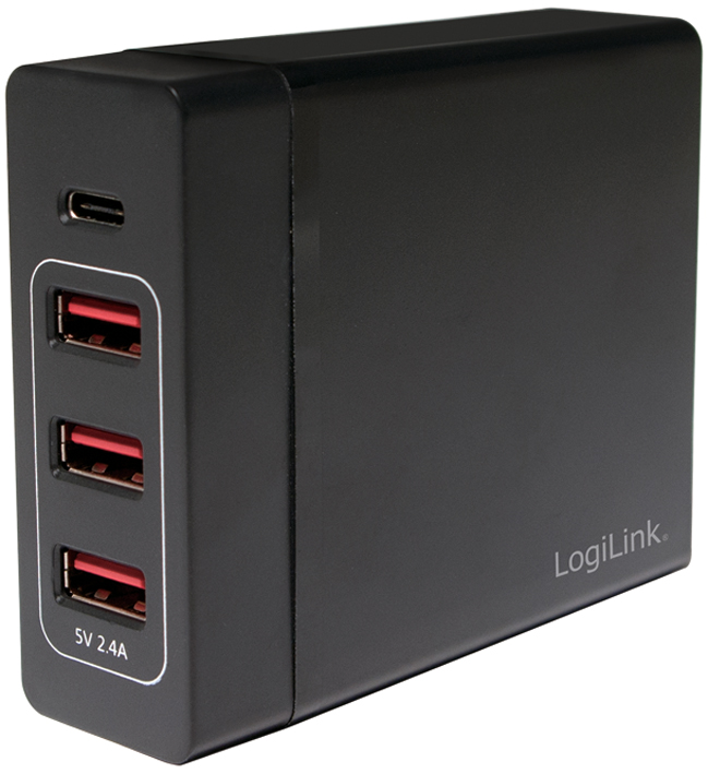 4052792038699 - LogiLink PA0122 USB-Ladegerät 60 W Steckdose Ausgangsstrom (max) 10200 mA Anzahl Ausgänge 4 x USB USB-C® Buchse Auto-Detect