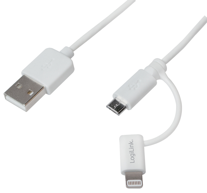 4052792044775 - LogiLink USB to Micro USB Sync- and Charging Cable with Lightning Adapter - Lade-   Datenkabelset - 1 m - weiß