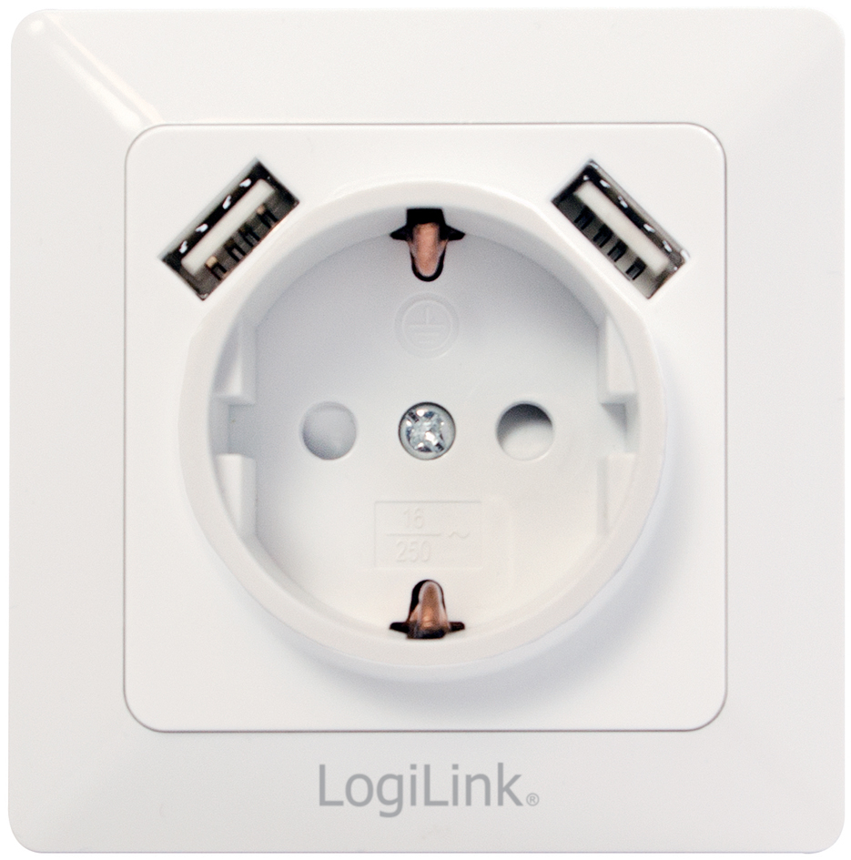 4052792047691 - LogiLink 2-port USB wall outlet - Anschlussdose Unterputz - in Wand montierbar - Innenbereich - USB-Ladegerät X 2 Strom CEE 7 3 - weiß