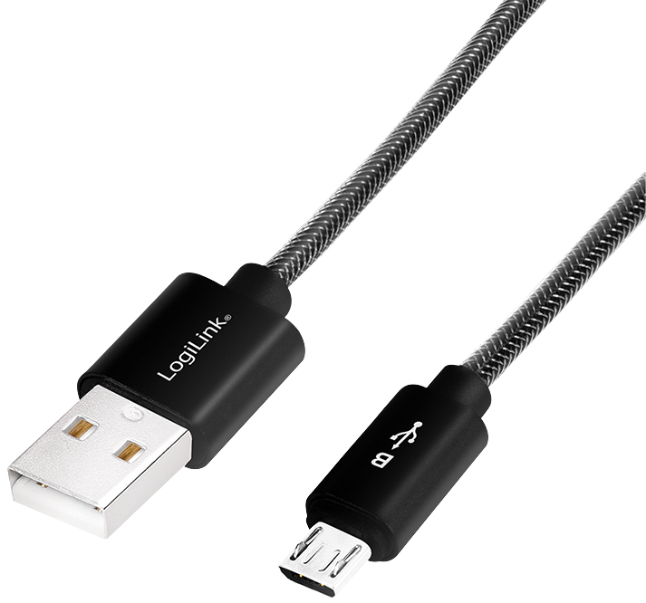 4052792050912 - LOGILINK CU0132 - Sync- & Ladekabel USB-A -> Micro-B Nylon schwarz grau 10 m