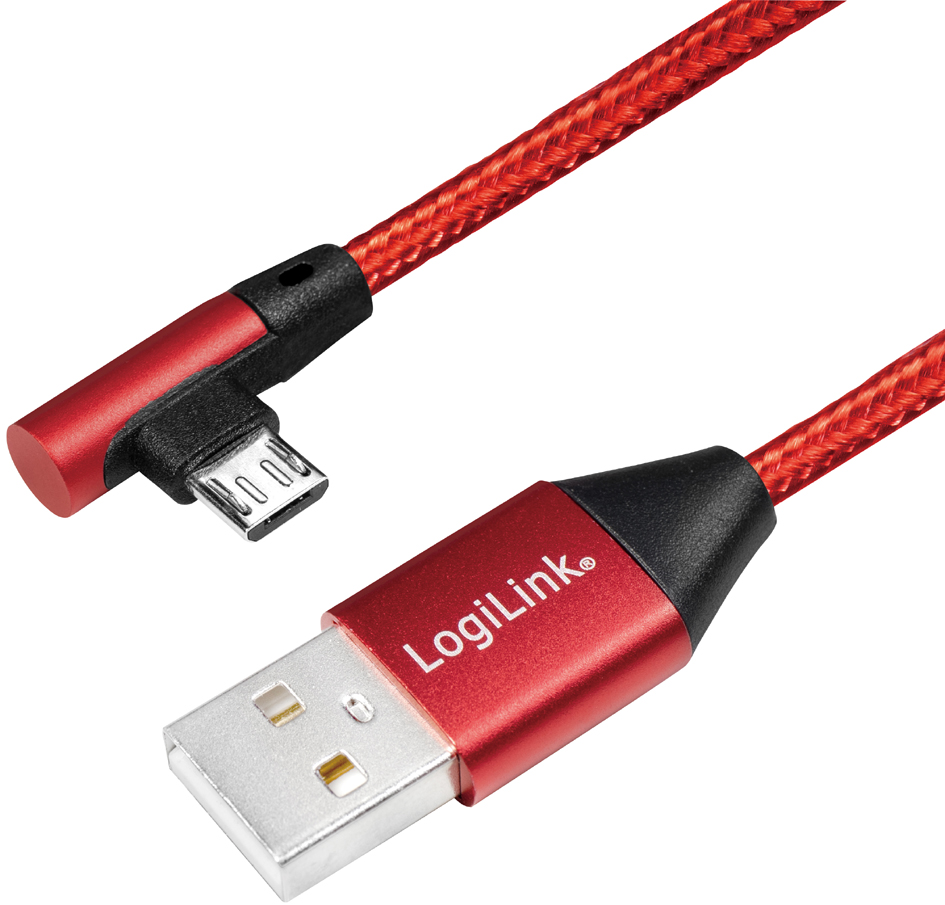 4052792052763 - LOGILINK CU0149 - Sync- & Ladekabel USB-A -> micro-B 03 m gew Baumw rot