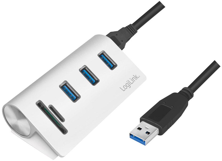 4052792053029 - LogiLink CR0045 3+2 Port USB 30-Hub mit Aluminiumgehäuse mit eingebautem SD-Kartenleser Silber