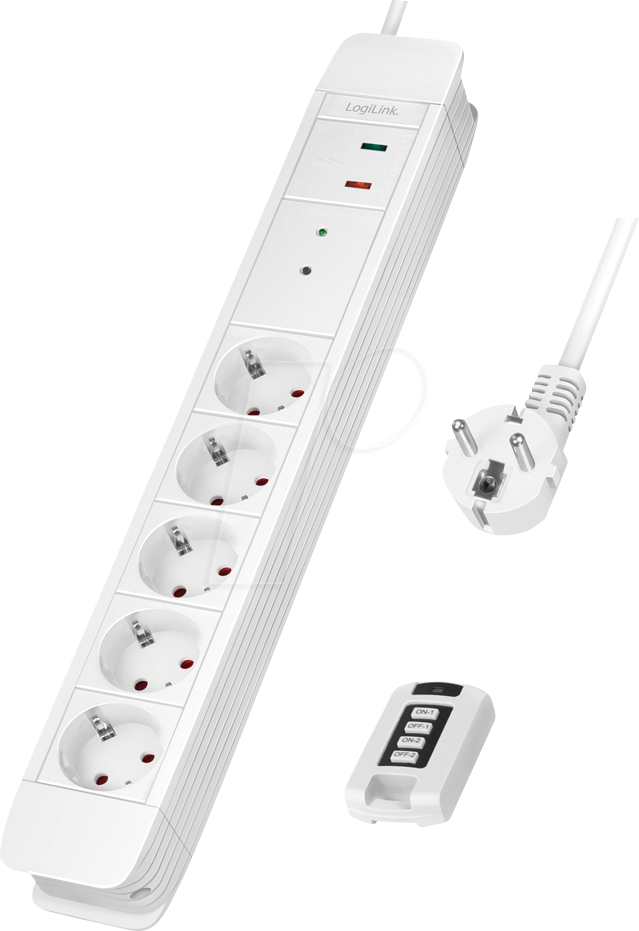 4052792064841 - LogiLink - Steckdosenleiste - Wechselstrom 230 V - 3680 Watt - Eingabe Eingang power CEE 7 7 - Ausgangsanschlüsse 5 (5 x Stecker CEE 7 3)