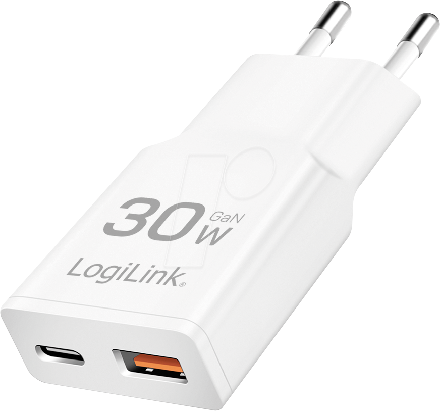 4052792076165 - LOGILINK PA0348 - USB-Ladegerät 30 W 5-20 V 1x USB-C PD 1x USB-A QC GaN weiß