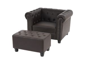 4052826151196 - Luxus Sessel Loungesessel Relaxsessel Chesterfield Edinburgh Kunstleder ~ runde Füße braun mit Ottomane