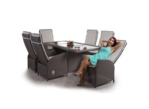 4052826175147 - Luxus Poly-Rattan-Garnitur Burgos Premium Lounge Set Alu-Sitzgruppe Tisch + 6 verstellbare Stühle ~ grau