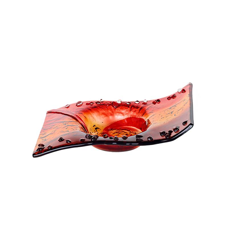 4052884035612 - Kerzenteller Welle Kerzenhalter Schale Fusing Glas rot orange 13x19cm Handmade