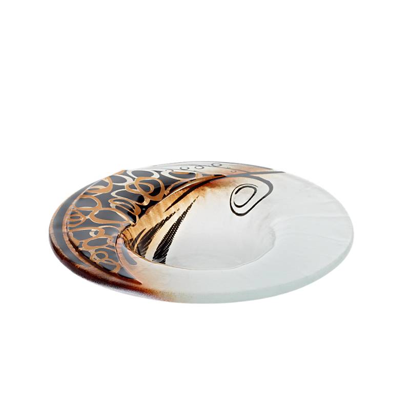4052884035810 - Kerzenhalter Kerzenteller Schälchen rund Deko Fusingglas weiß gold 16cm Handmade