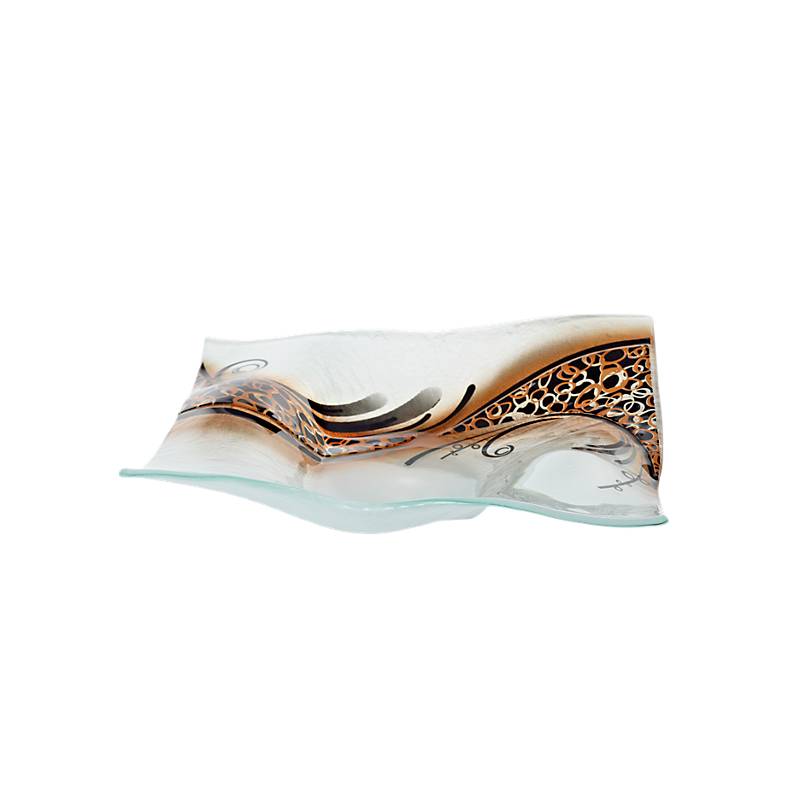 4052884035971 - Glasschale Teller quadratisch Designobjekt Fusingglas weiß gold 22x22cm Handmade