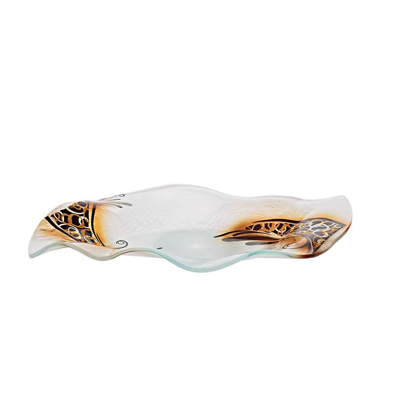 4052884035995 - Glasschale Teller Platte Blatt Leaf Design Fusing Glas weiß gold 39cm Handmade 4052884035995 - Glasschale Teller Platte Blatt Leaf Design Fusing Glas weiß gold 39cm Handmade
