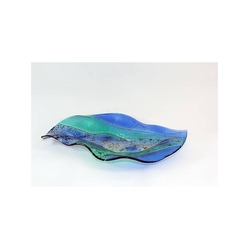 4052884041033 - Glasschale Teller Platte Blatt Leaf Design Deko Fusing Glas blau 39cm Handmade 4052884041033 - Glasschale Teller Platte Blatt Leaf Design Deko Fusing Glas blau 39cm Handmade
