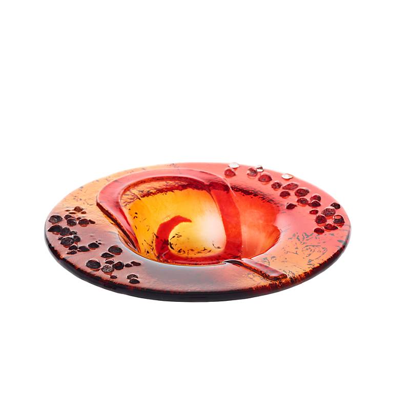 4052884041071 - Kerzenhalter Kerzenteller Schälchen rund Deko Fusing Glas rot 16cm Handmade