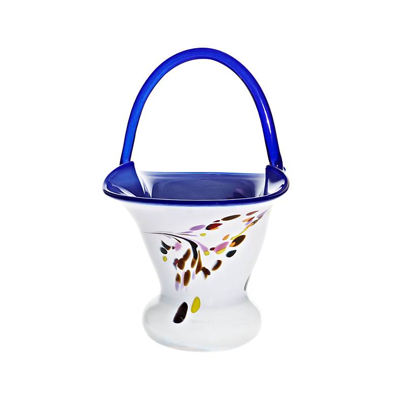 4052884055283 - Glaskorb Pavel 27cm weiß blau 4052884055283 - Glaskorb Pavel 27cm weiß blau