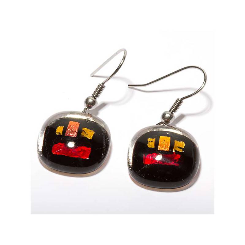 4052884110913 - Ohrringe mit Glasstein Schwarz Rot Fusing 4052884110913 - Ohrringe mit Glasstein Schwarz Rot Fusing