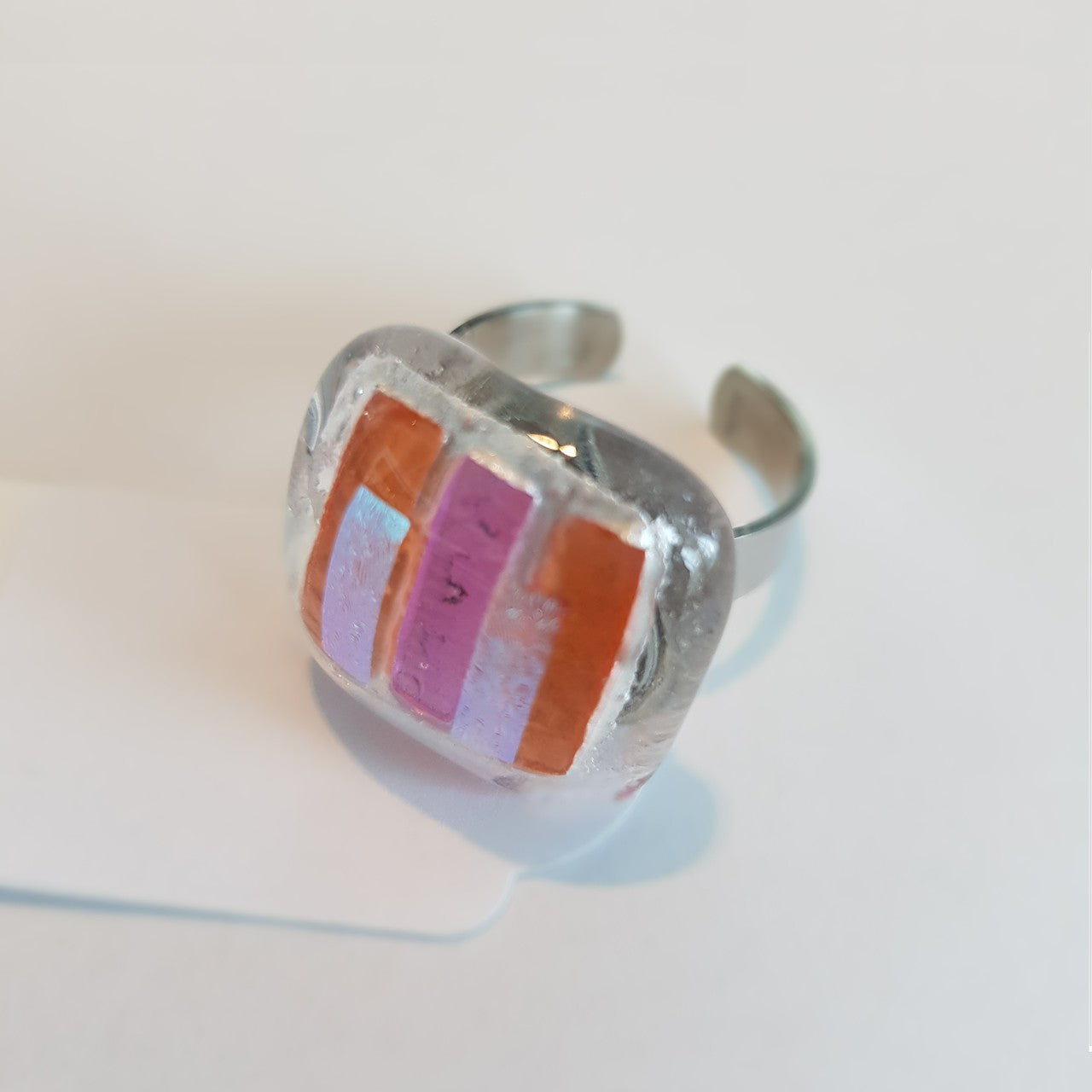 4052884284430 - Ring mit Glasstein Rosa Orange Fusing 4052884284430 - Ring mit Glasstein Rosa Orange Fusing