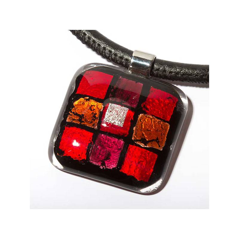4052884284522 - Halskette eckig mit Glasanhänger Rot Bronze Fusing (Lederband) 4052884284522 - Halskette eckig mit Glasanhänger Rot Bronze Fusing (Lederband)
