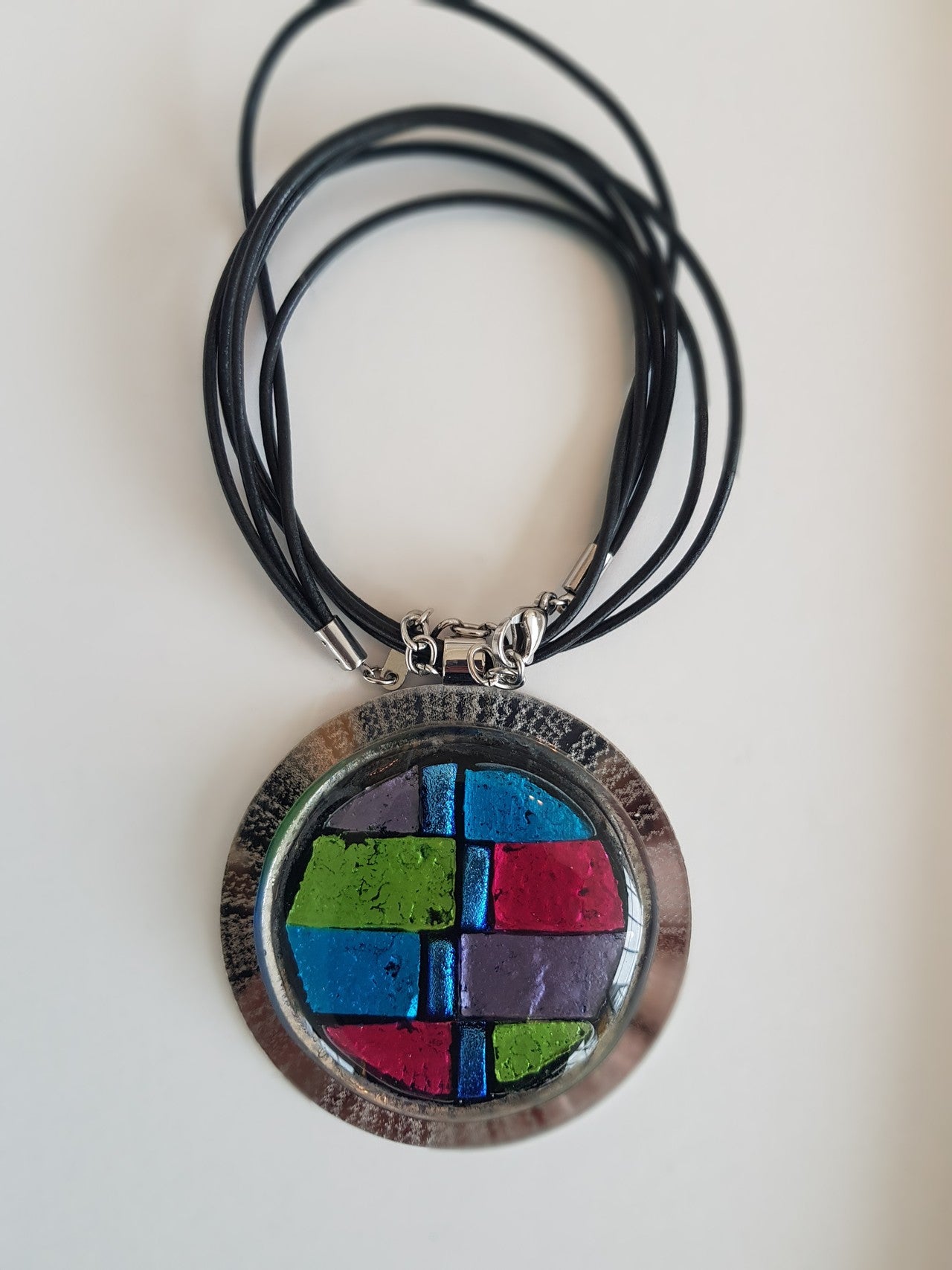 4052884284638 - Halskette Brilliance mit mit Glasanhänger Blue Wall Fusing (Lederband)