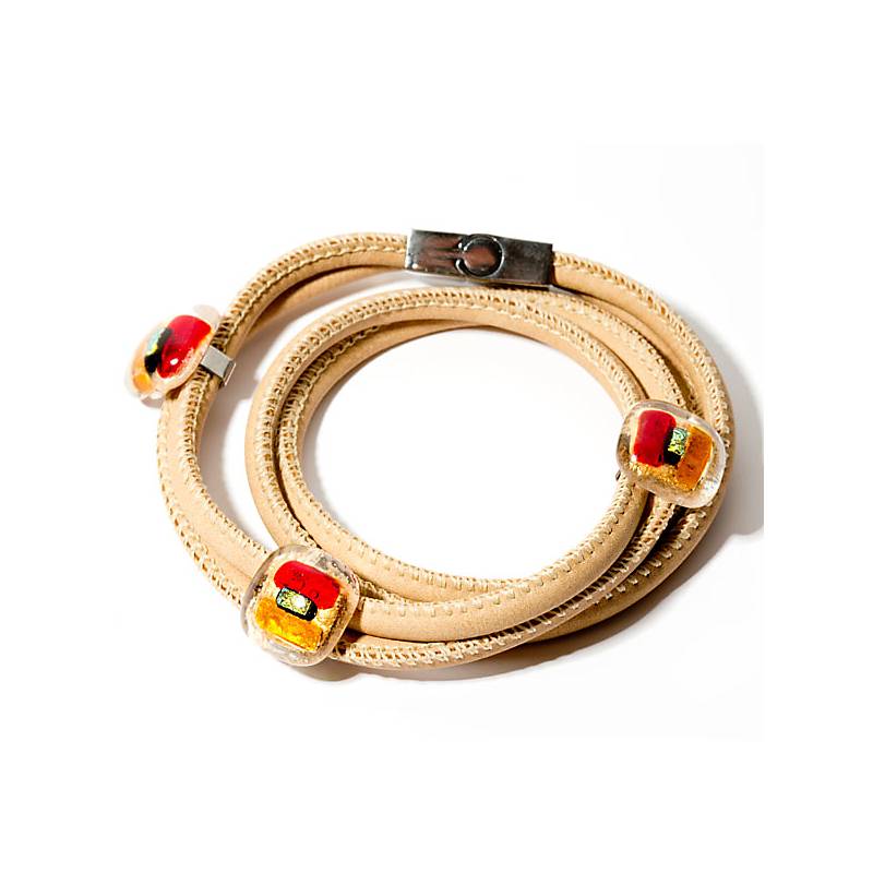 4052884662429 - Lederarmband mit 3 Glassteinen Summer Fusing