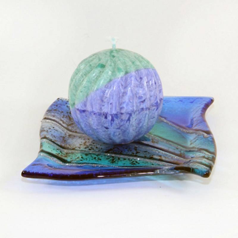 4052884864205 - Kerzenhalter Glasteller Untersetzter Tischdeko Fusing Glas blau 14x14cm Handmade