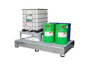 4052886361283 - IBC-Auffangwanne GS2 AB2 Stahl 1000 l Auffangvolumen lackiert mit 2 Abfüllböcken L 2680 x B 1255 x H 810 mm