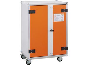 4052886458747 - Akku-Ladeschrank Basic 8 10 3-phasig 2 x 6-fach Steckdosenleisten belüftet 2 Rauchmelder mit Rollen B 800 x T 660 x H 1150 mm lichtgrau reinorange