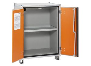 4052886465646 - Akku-Lagerschrank 8 10 Flügeltür LockEX Türverriegelung feuerbeständig auf Füßen B 800 x T 660 x H 1110 mm lichtgrau reinorange