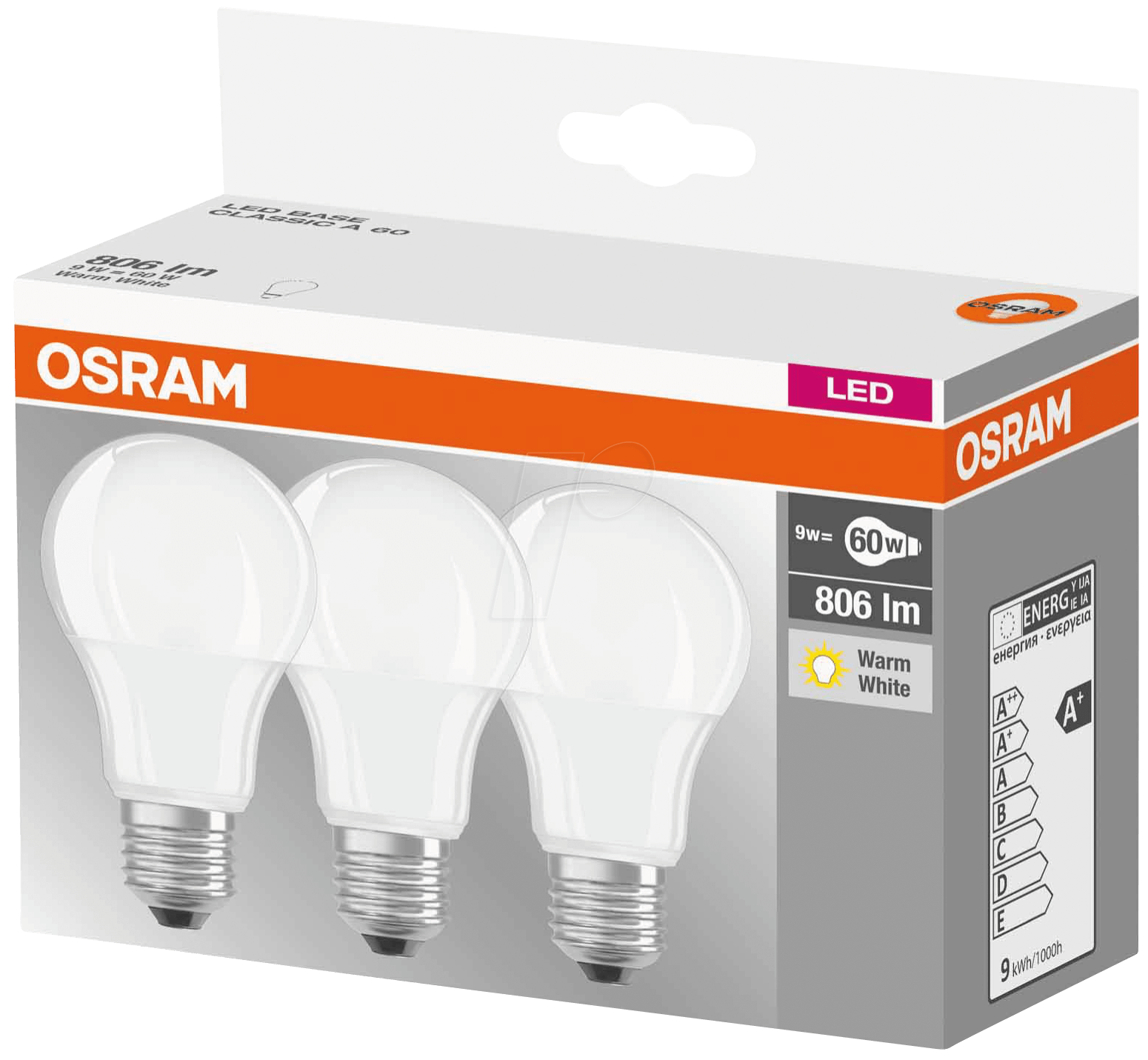 4052899955493 - 3 OSRAM LED-Lampen LED Base CLASSIC A60 Multipack E27 85 W matt