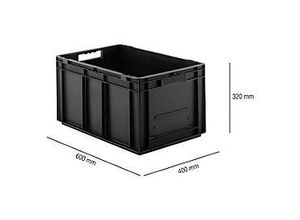 4052941130953 - Euro Box SSI Schäfer EF 6320 637 l Traglast bis 20 kg Euronorm stapelbar Durchfassgriff L 600 x B 400 x H 320 mm leitfähiges PP schwarz