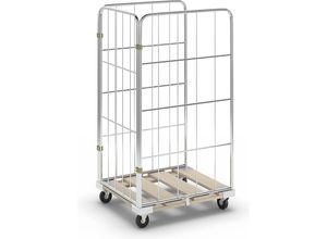 4053137100392 - Rollbehälter mit Gitterwänden Holz-Rollplatte 3-seitig HxB 1520 x 720 mm kaiserkraft