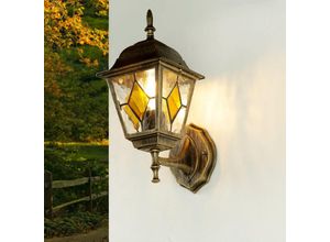 4053405010125 - Außenwandlampe Wandlaterne E27 Buntglas wetterfest - Gold Antik