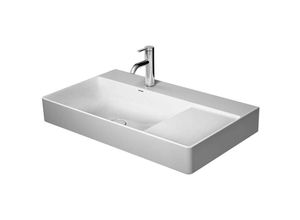 4053424611501 - DuraSquare Waschtisch Möbel-Waschtisch asymmetrisch 80x47cm 1 Hahnloch ohne Überlauf mit Hahnlochbank Becken links Farbe Weiß mit Wondergliss